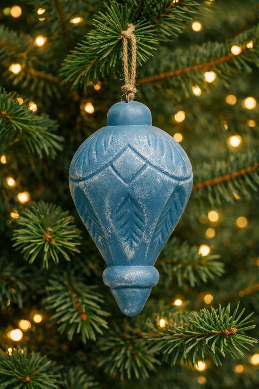 Upcycled Carved Ornament – Rustic Vintage‑Style Decor, Turquoise Christmas